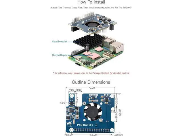 Alt view image 3 of 7 - Waveshare PoE HAT (F) Compatible with Raspberry Pi 5, High Power, Onboard Cooling Fan, with Metal Heatsink, Supports 802.3af/at Network Standard