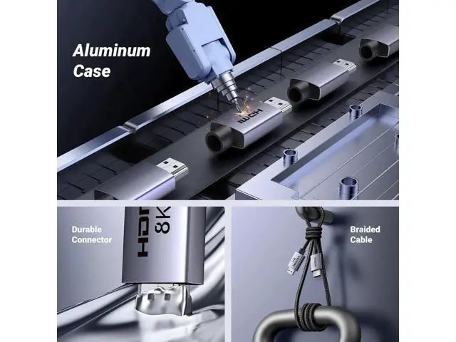 Alt view image 6 of 7 - UGREEN 8K HDMI 2.1 Cable 48Gbps 33FT, Ultra High Speed HDMI Cord Aluminum, 4K@240Hz 120Hz 10K 8K@60Hz, HDCP 2.2&2.3, eARC HDR 10 Dolby Compatible with PS5/Blu-ray/Roku TV/Switch 2/Mac mini