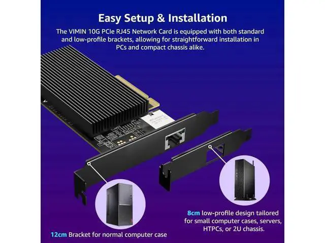 Alt view image 3 of 7 - 10G PCI-E Network Card Single RJ45 Port, 10G NIC with Inte X540-T1 Conrtoller, VIMIN 10Gb Base-T Ethernet Network Card Compatible with PCI Express X8, X16, Support Windows/Windows Server/Linux/VMware