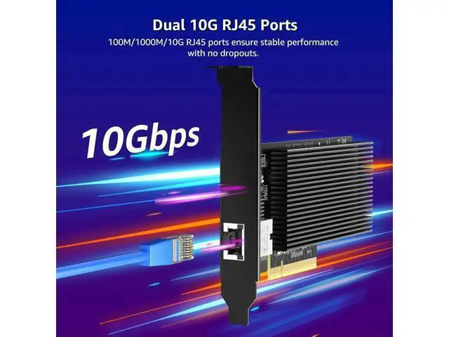 Alt view image 5 of 7 - 10G PCI-E Network Card Single RJ45 Port, 10G NIC with Inte X540-T1 Conrtoller, VIMIN 10Gb Base-T Ethernet Network Card Compatible with PCI Express X8, X16, Support Windows/Windows Server/Linux/VMware
