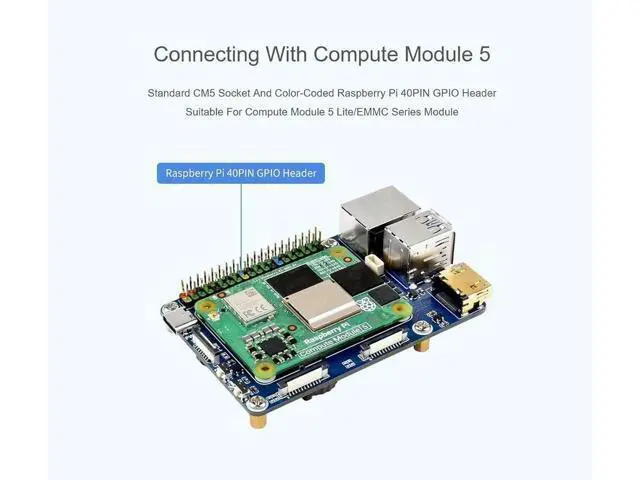 Alt view image 5 of 7 - Mini Base Board for Raspberry Pi CM5 Lite/eMMC Series Module, Compute Module 5 Mini IO Board with CM5 Socket/40PIN GPIO Header/RJ45 Gigabit Eth/16PIN PCIe/HDMI/USB 3.2/USB 2.0 Interface etc.