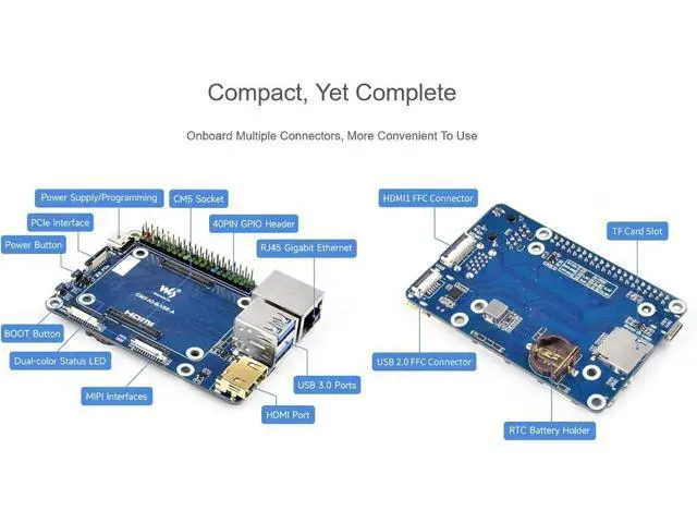 Alt view image 7 of 7 - Mini Base Board for Raspberry Pi CM5 Lite/eMMC Series Module, Compute Module 5 Mini IO Board with CM5 Socket/40PIN GPIO Header/RJ45 Gigabit Eth/16PIN PCIe/HDMI/USB 3.2/USB 2.0 Interface etc.