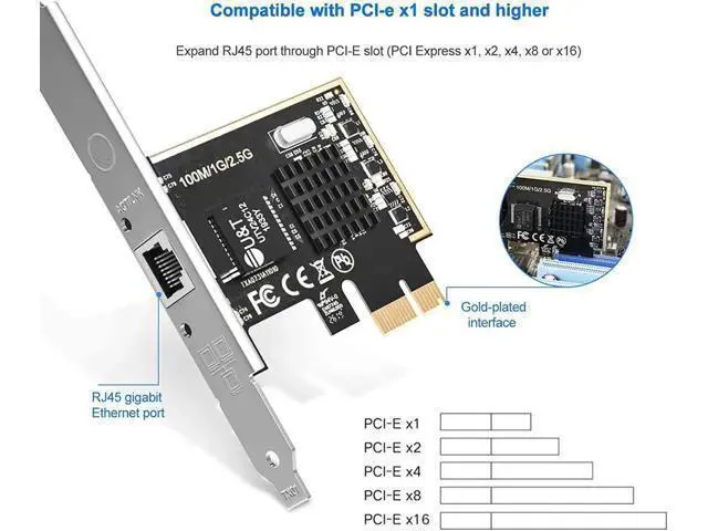 Alt view image 2 of 6 - 2.5GBase-T PCIe Network Adapter with 1 Port, 2500/1000/100Mbps PCI Express Gigabit Ethernet Card RJ45 LAN Controller Support Windows Server/Windows/Linux, Standard and Low-Profile Brackets Included