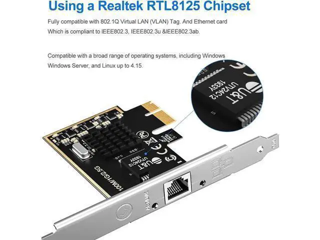 Alt view image 4 of 6 - 2.5GBase-T PCIe Network Adapter with 1 Port, 2500/1000/100Mbps PCI Express Gigabit Ethernet Card RJ45 LAN Controller Support Windows Server/Windows/Linux, Standard and Low-Profile Brackets Included