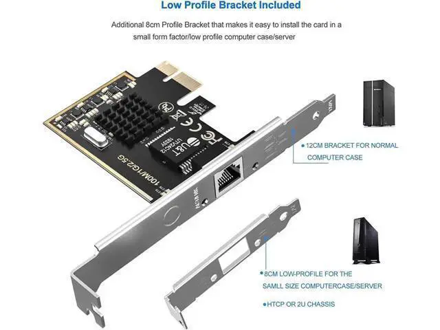 Alt view image 5 of 6 - 2.5GBase-T PCIe Network Adapter with 1 Port, 2500/1000/100Mbps PCI Express Gigabit Ethernet Card RJ45 LAN Controller Support Windows Server/Windows/Linux, Standard and Low-Profile Brackets Included