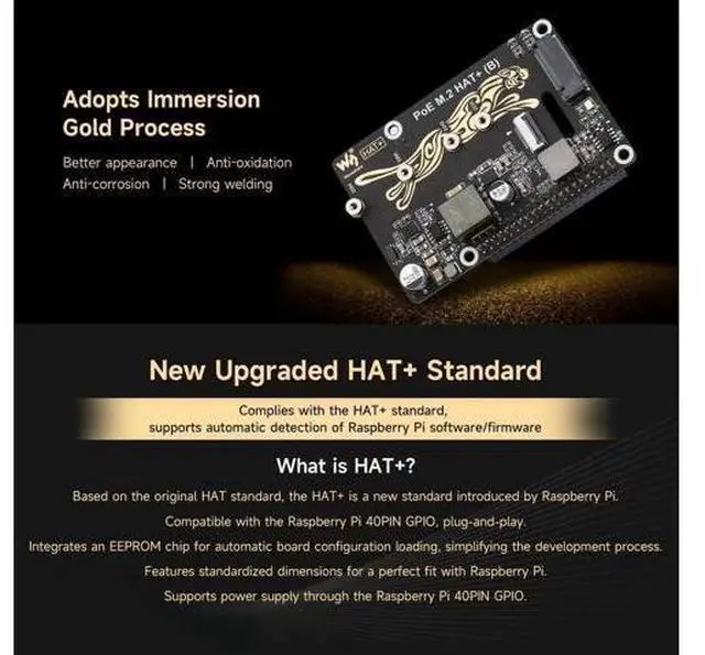 Alt view image 4 of 6 - PCIe to M.2 Adapter with PoE Function HAT+ (B), Compatible with Raspberry Pi 5, Supports POE NVMe Drive Protocol 2230/2242 / 2260/2280 M.2 Solid State Drive, High-Speed Reading/Writing