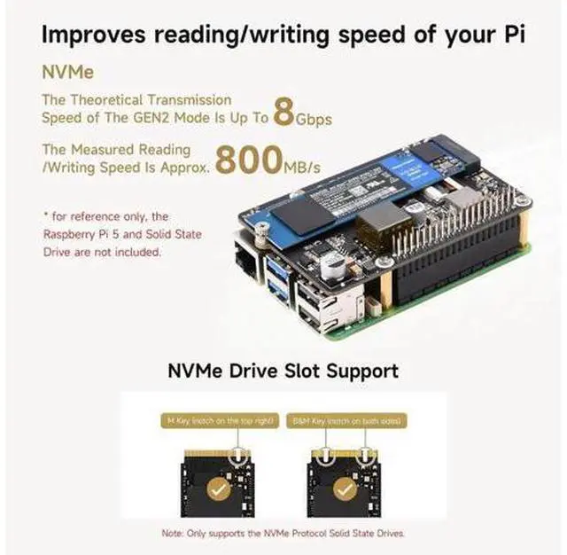 Alt view image 6 of 6 - PCIe to M.2 Adapter with PoE Function HAT+ (B), Compatible with Raspberry Pi 5, Supports POE NVMe Drive Protocol 2230/2242 / 2260/2280 M.2 Solid State Drive, High-Speed Reading/Writing