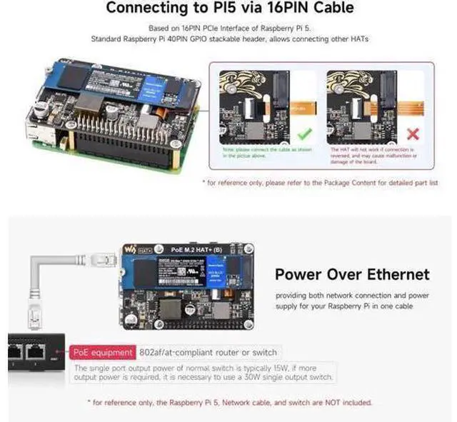 Alt view image 5 of 6 - PCIe to M.2 Adapter with PoE Function HAT+ (B), Compatible with Raspberry Pi 5, Supports POE NVMe Drive Protocol 2230/2242 / 2260/2280 M.2 Solid State Drive, High-Speed Reading/Writing