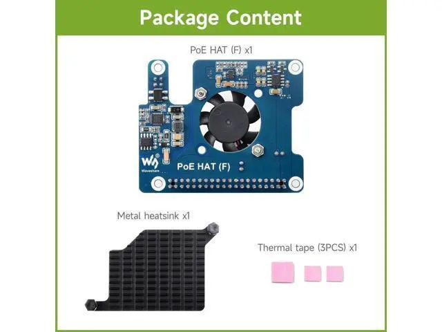 Alt view image 7 of 7 - Waveshare PoE HAT (F) Compatible with Raspberry Pi 5, High Power, Onboard Cooling Fan, with Metal Heatsink, Supports 802.3af/at Network Standard