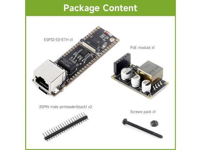 Alt view image 4 of 7 - ESP32-S3 ETH Development Board, 10/100Mbps RJ45 Ethernet Port, Wi-Fi & BT Support, 240MHz Dual Core Processor, Onboard Type-C Port and TF Card Slot, PoE Module
