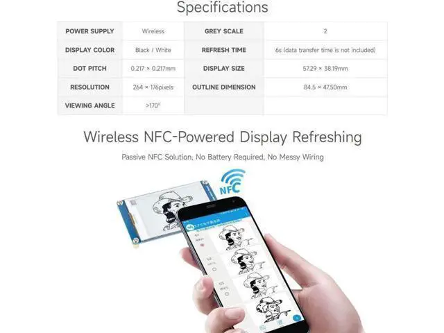 Alt view image 2 of 6 - 2.7inch Passive-Powered E-Paper Module, Novel Passive NFC Technology, No Battery Required, No More Battery Life Trouble, Black and White Display Colors