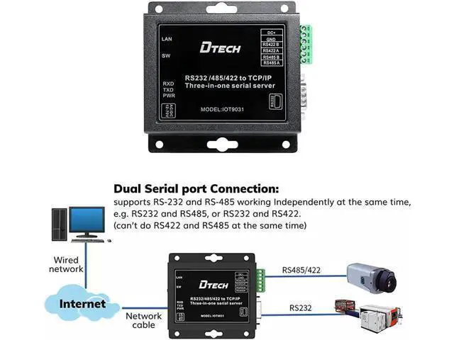 Alt view image 2 of 6 - DTECH Serial to Ethernet Converter Adapter RS232 RS422 RS485 to TCP IP Device Server Supports DHCP DNS Modbus RTU/TCP 10/100M Power Over Ethernet POE Be the first to review this product...