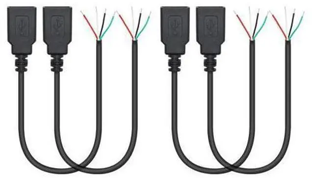 Main image of 4Pcs Short USB A Female to 4 Pin Bare Wire 11inch, USB 5V/2A 4 Pin Pigtail Open End Power and Data Cable, for Equipment Installed or Replacement Repair DIY Cable