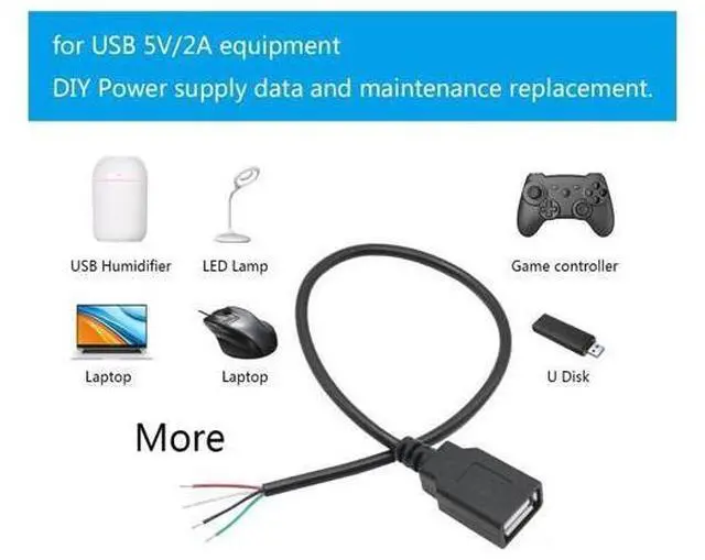 Alt view image 5 of 6 - 4Pcs Short USB A Female to 4 Pin Bare Wire 11inch, USB 5V/2A 4 Pin Pigtail Open End Power and Data Cable, for Equipment Installed or Replacement Repair DIY Cable