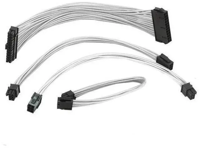 Main image of White Nylon Sleeved PSU Extension Cable Kit, ATX 24Pin / EPS 4+4Pin / PCI-E 6+2Pin / PCI-E 6Pin PC Power Extension Cords