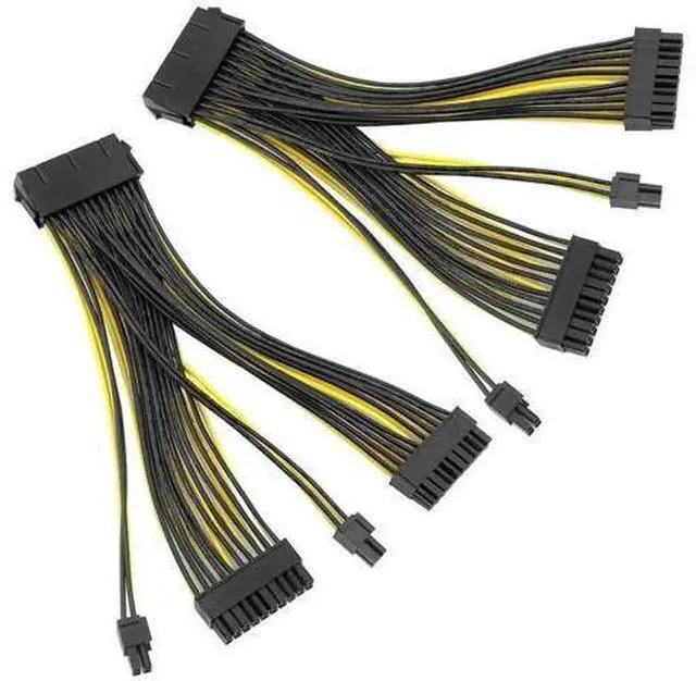 Main image of 2 Pack 24P 20+4 Pin Dual PSU Synchronous Startup Cable, 18AWG ATX Motherboard Power Adapter Cord, 20cm Mining Rig Dual Power Supply Extension Cable