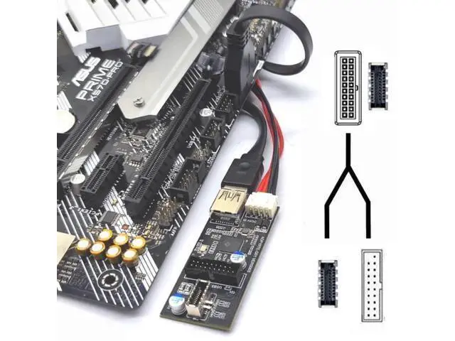 Alt view image 4 of 7 - Type-E / 19/20Pin Header to USB 3.0 20Pin + Type-E Dual Female Port Splitter Hub, 5Gbps Internal PCBA Adapter for Desktop Motherboard
