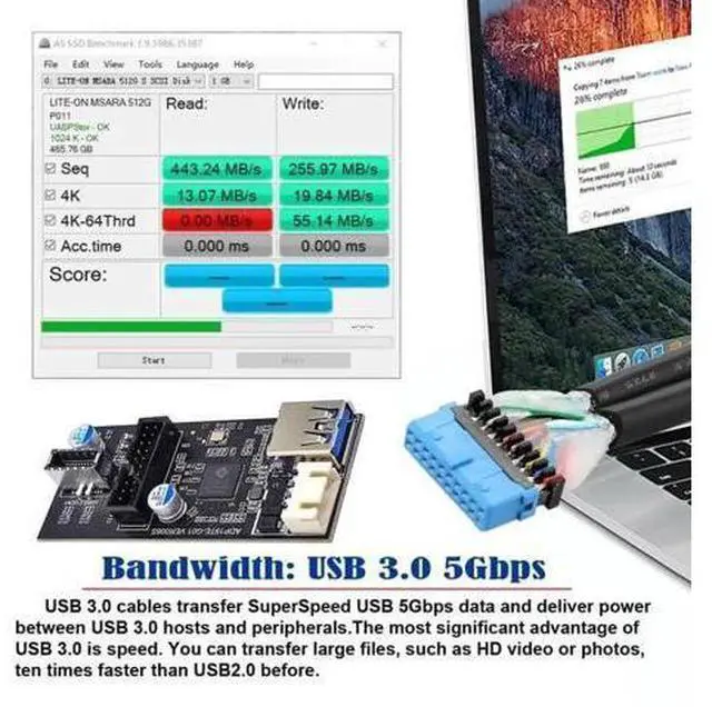 Alt view image 5 of 7 - Type-E / 19/20Pin Header to USB 3.0 20Pin + Type-E Dual Female Port Splitter Hub, 5Gbps Internal PCBA Adapter for Desktop Motherboard