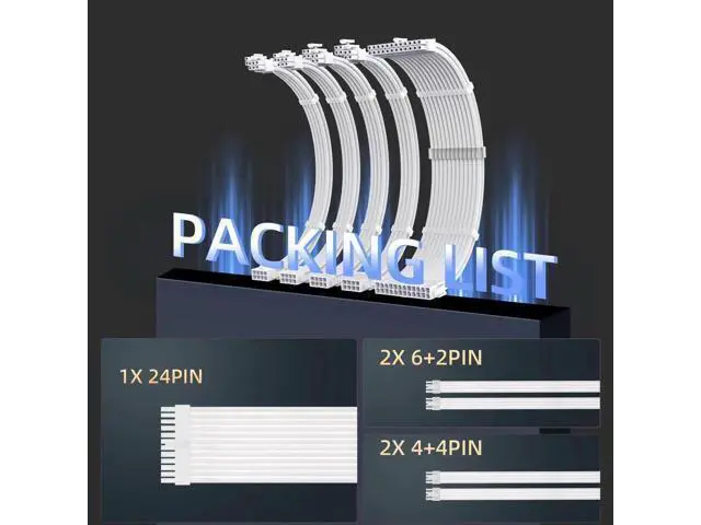 Alt view image 6 of 7 - White Sleeved PSU Extension Cable Kit 30CM, 18AWG ATX 24Pin + 4+4Pin EPS + 6+2Pin PCI-E with Cable Combs for ATX Power Supply