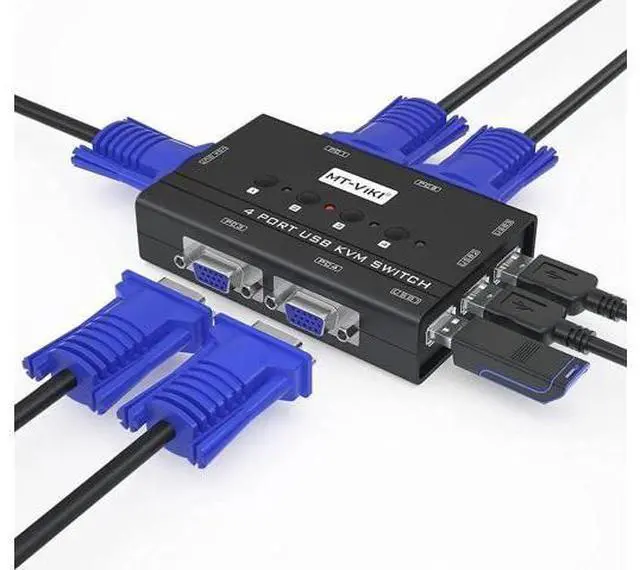 Main image of 4-Port VGA KVM Switch, 4 PCs Share One Monitor, Keyboard, Mouse & Printer, Built-in 3 USB2.0 Ports, Comes with 4 VGA KVM Cables