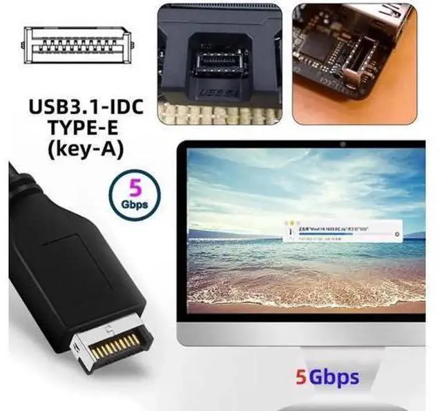 Alt view image 3 of 7 - Dual-Port Internal USB Splitter PCBA Adapter, Type-E / 19/20Pin Header to USB3.0 20Pin + Type-E Female Hub 5Gbps for Motherboard