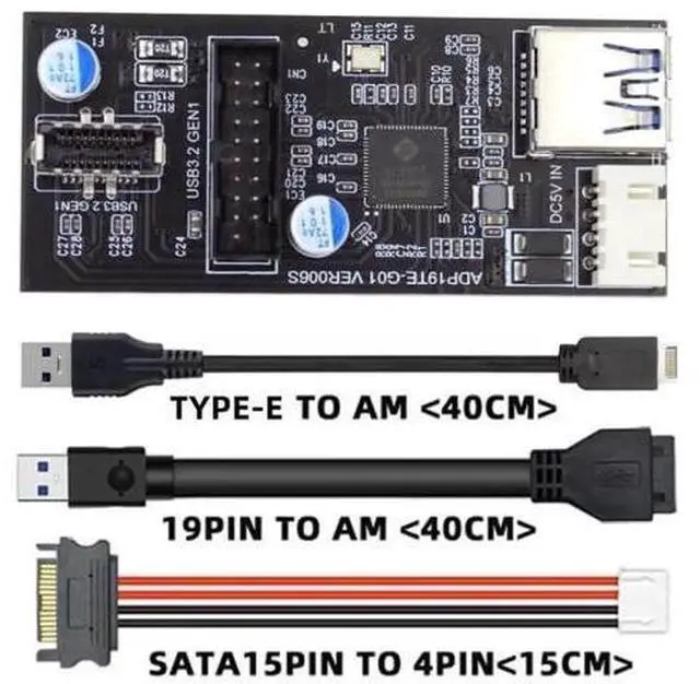 Alt view image 4 of 7 - Dual-Port Internal USB Splitter PCBA Adapter, Type-E / 19/20Pin Header to USB3.0 20Pin + Type-E Female Hub 5Gbps for Motherboard