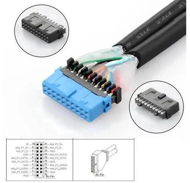 Alt view image 6 of 7 - Dual-Port Internal USB Splitter PCBA Adapter, Type-E / 19/20Pin Header to USB3.0 20Pin + Type-E Female Hub 5Gbps for Motherboard