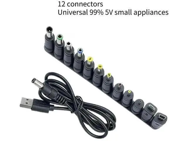 Alt view image 2 of 3 - Universal USB to 5V DC Power Cable with 5.5×2.1mm Jack, Equipped with 12 Interchangeable DC Plugs, Includes Micro USB & Mini USB Adapters