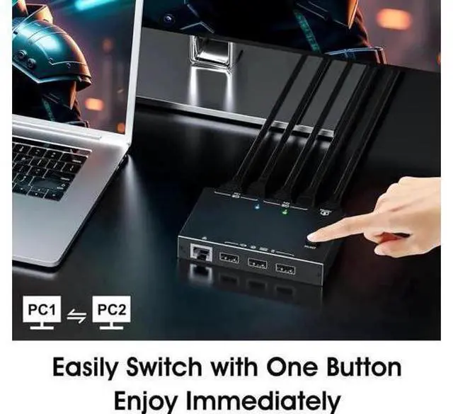 Alt view image 3 of 6 - 2 Port HDMI KVM Switch with Ethernet, 4K 60Hz 2-in-1 Out KVM Console, Share Monitor, Keyboard, Mouse & 3 USB Peripherals for 2 PCs