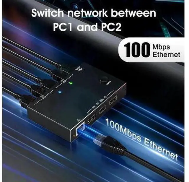Alt view image 6 of 6 - 2 Port HDMI KVM Switch with Ethernet, 4K 60Hz 2-in-1 Out KVM Console, Share Monitor, Keyboard, Mouse & 3 USB Peripherals for 2 PCs