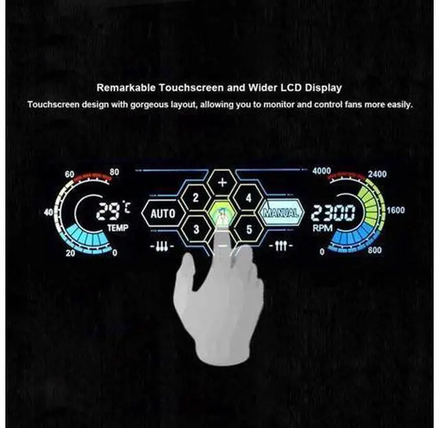 Alt view image 3 of 5 - 5.25 Inch Touchscreen LCD 5-Channel PC Fan Speed Controller, Desktop Front Panel Cooling Regulator with Temp Monitor, RPM Display, Adjustable Fan Speed & Fan Failure Alarm Function