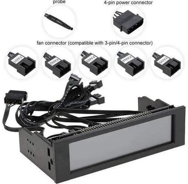 Alt view image 5 of 5 - 5.25 Inch Touchscreen LCD 5-Channel PC Fan Speed Controller, Desktop Front Panel Cooling Regulator with Temp Monitor, RPM Display, Adjustable Fan Speed & Fan Failure Alarm Function