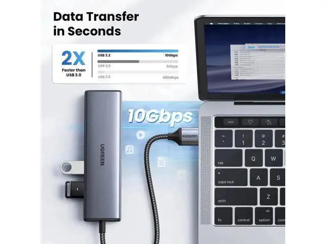 Alt view image 3 of 7 - UGREEN 5-in-1 Multiport USB-C Hub with Gigabit Ethernet, 2×USB-C 3.2 Gen2 10Gbps + 1×USB-A 3.2 Gen2 + 1×USB 2.0 + RJ45 Gigabit LAN Adapter for MacBook Pro/Air, Dell XPS & USB-C Laptops