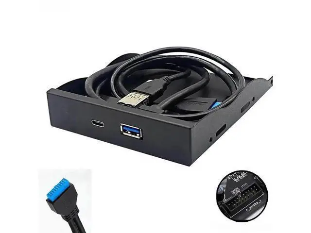 Alt view image 2 of 3 - 3.5 Inch Floppy Bay Front Panel Hub with VL162 Chip, 1×USB3.2 Gen1 5Gbps Type-A + 1×USB3.2 Gen2 10Gbps USB-C Internal Header Adapter for Desktop PC