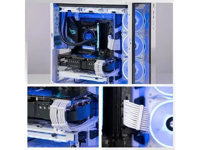 Alt view image 2 of 4 - White Sleeved PSU Extension Cable Kit 30CM, Includes Cable Combs, 24Pin + 2×EPS 8Pin(4+4) + 2×PCI-E 8Pin(6+2), ATX Modular Power Supply Extension Set