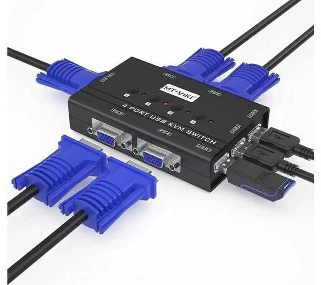 Main image of 4-Port VGA KVM Switch, 4 PCs Share 1 Monitor, Keyboard, Mouse & Printer, 3 USB2.0 Ports, 4 VGA KVM Cables Included