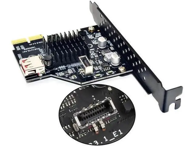 Alt view image 5 of 6 - USB 3.2 Gen2 PCIe Expansion Card, Internal 20Pin Type-E A-Key Header for Front Panel USB-C, 10Gbps PCI Express Card with USB2.0 Type-A Female & Full Height Bracket