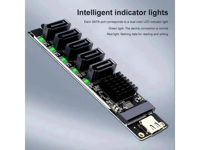 Alt view image 3 of 3 - USB-C to 5-Port SATA III 6Gbps Expander Card with JM575+JMS580 Dual Chips, Type-C Multi Channel SATA 3.0 Expansion Adapter for SATA Hard Drives & SSDs