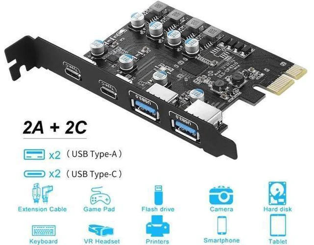 Alt view image 3 of 5 - PCIe x1 4-Port USB 3.2 Gen1 Expansion Card (2 USB-A + 2 USB-C), 5Gbps PCI Express USB 3.0 Hub Add-On Card, Compatible with Windows XP/7/8/10 & Mac OS 10.8.2 and Above