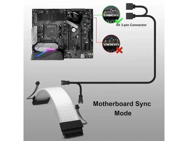 Alt view image 2 of 7 - White 24Pin ATX ARGB PSU Extension Cable, Aluminum Foil Braided Jacket, Ribbon Fiber Optic Light Design with 24 LED Beads, 5V 3-Pin Addressable RGB Sync Motherboard Power Cord