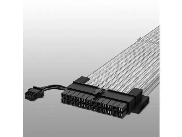 Alt view image 5 of 7 - White 24Pin ATX ARGB PSU Extension Cable, Aluminum Foil Braided Jacket, Ribbon Fiber Optic Light Design with 24 LED Beads, 5V 3-Pin Addressable RGB Sync Motherboard Power Cord
