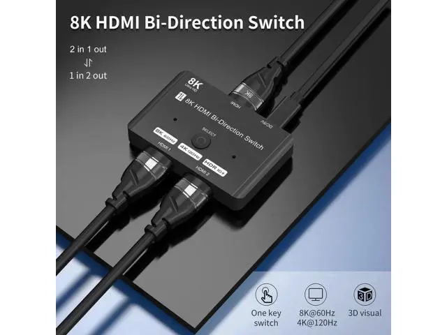 Alt view image 4 of 7 - Bi-Directional HDMI 2.1 Switch 2 In 1 Out / 1 In 2 Out, 48Gbps Bandwidth, Supports 8K@60Hz & 4K@120Hz, Dynamic HDR & Dolby Atmos for PS5 Xbox QLED TV Fire TV Box