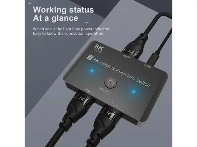 Alt view image 7 of 7 - Bi-Directional HDMI 2.1 Switch 2 In 1 Out / 1 In 2 Out, 48Gbps Bandwidth, Supports 8K@60Hz & 4K@120Hz, Dynamic HDR & Dolby Atmos for PS5 Xbox QLED TV Fire TV Box