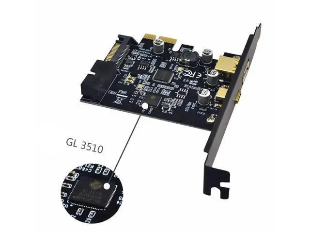 Alt view image 3 of 5 - PCIe X1 USB 3.1 Gen1 Expansion Card, 2-Port USB-A + USB-C 5Gbps PCI Express Controller with 19Pin Internal Header for Desktop Front Panel USB