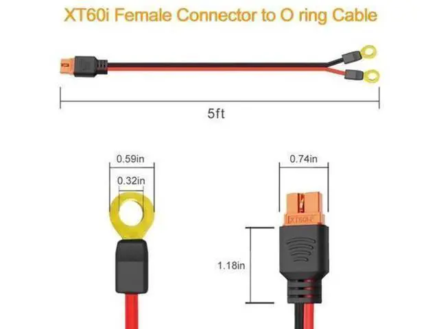 Alt view image 2 of 7 - XT60i Female to O-Ring Lug Terminal Extension Cable 2 Pack, 10AWG 5FT(1.5M) Heavy Gauge Power Wire, Over 16A XT60i-f O Ring Connector Cord for RC LiPo Battery, DIY Portable Power Projects