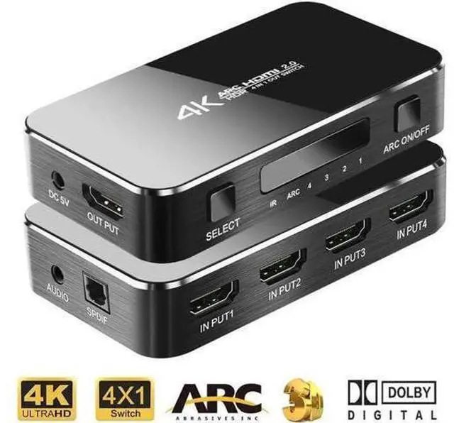 Main image of 4 In 1 Out 4K HDMI Switch with Audio Extractor, Support ARC, IR Remote & HDR, HDMI Splitter Switcher for PS3 PS4 HDTV