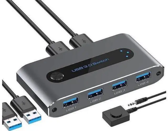 Main image of 2-In-4-Out USB 3.0 KVM Switch, Allow 2 Computers to Share 4 USB Peripherals, Equipped with Wired Desktop Controller & 2pcs USB 3.0 A-A Cables Included