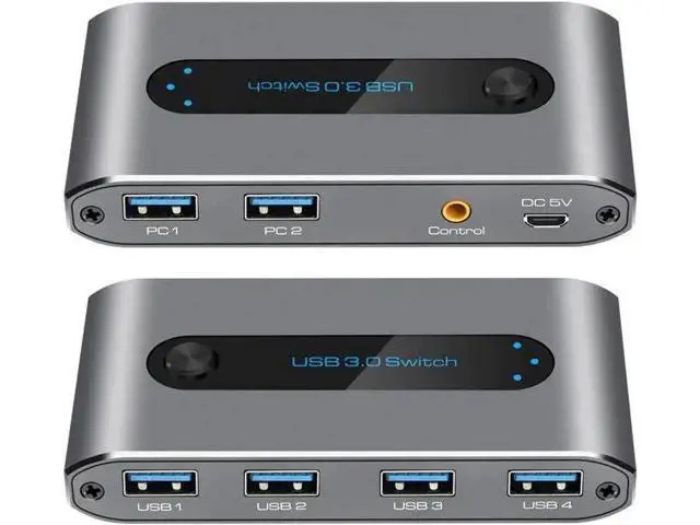 Alt view image 2 of 7 - 2-In-4-Out USB 3.0 KVM Switch, Allow 2 Computers to Share 4 USB Peripherals, Equipped with Wired Desktop Controller & 2pcs USB 3.0 A-A Cables Included
