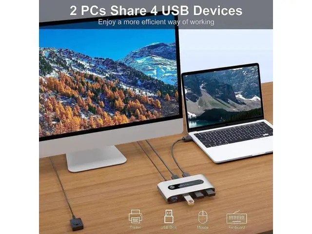 Alt view image 7 of 7 - 2-In-4-Out USB 3.0 KVM Switch, Allow 2 Computers to Share 4 USB Peripherals, Equipped with Wired Desktop Controller & 2pcs USB 3.0 A-A Cables Included