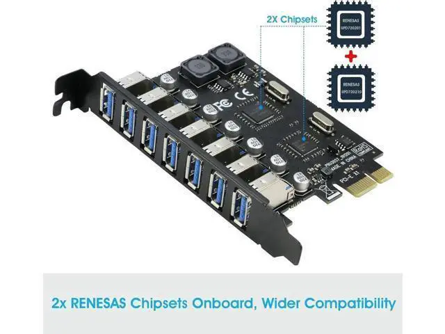 Alt view image 4 of 7 - RIITOP PCIe X1 7-Port USB 3.0 Expansion Card, PCI Express 7 External USB3.0 Hub Adapter, 5Gbps High Speed, No Extra SATA Power Required for Desktop PCs